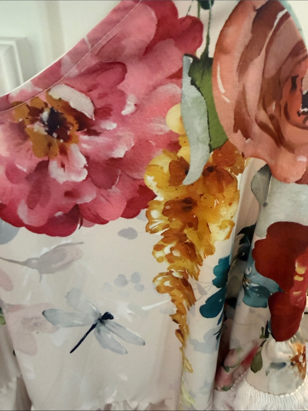 Bright Bold Floral Midi Flowy Dress with Fringe Like New M - Picture 7 of 7